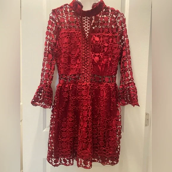 NEW Without Tag Burgandy Lace Dress Size M - Picture 2 of 10